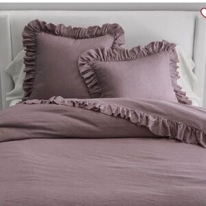 Pottery Barn Flax Belgian Linen King Duvet Cover -Lavender